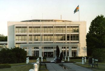 Featured is a photo of Aland's Parliament Building in Mariehamn.